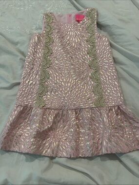Lilly Pulitzer Pink Metallic Floral Jacquard Drop-Waist Dress
